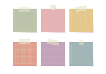 Cute memo template. Bundle of pastel cute colorful paper note. Blank sticky note for message. Piece of different colored memo note template for reminder, announcement, advertising, information