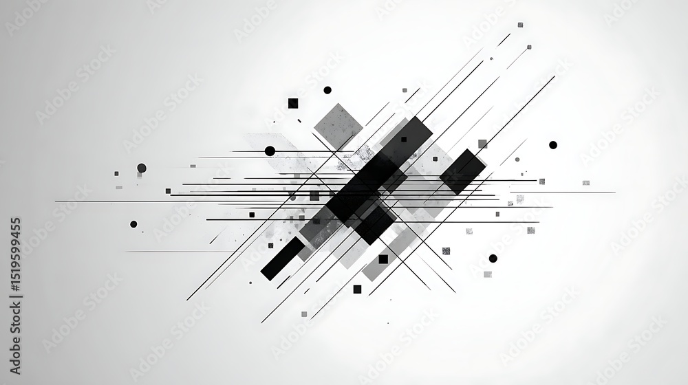 Fototapete minimal flat geometric line composition with gray linear elements on white background. clean abstrac