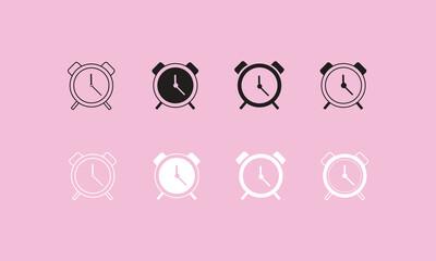 Obraz premium Alarm Clock Icon Set. A collection of eight minimalist alarm clock icons in various shades from black to white.