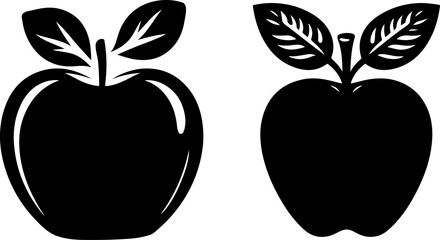 Two Simple Black and White Apple Silhouettes