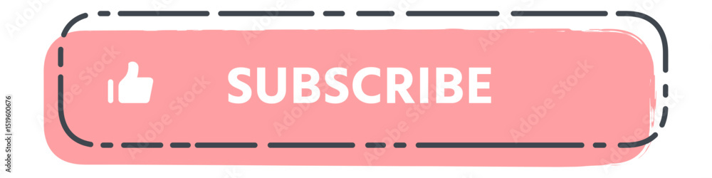 Poster pink rectangular subscribe button with thumbs up icon promoting online content subscription and enco