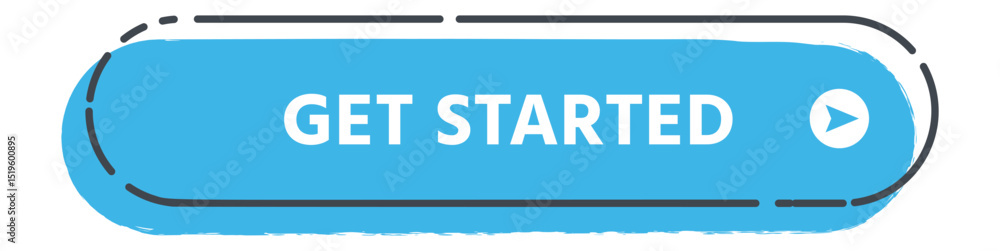 Poster light blue rounded rectangular button featuring a play symbol, inviting users to engage with new act