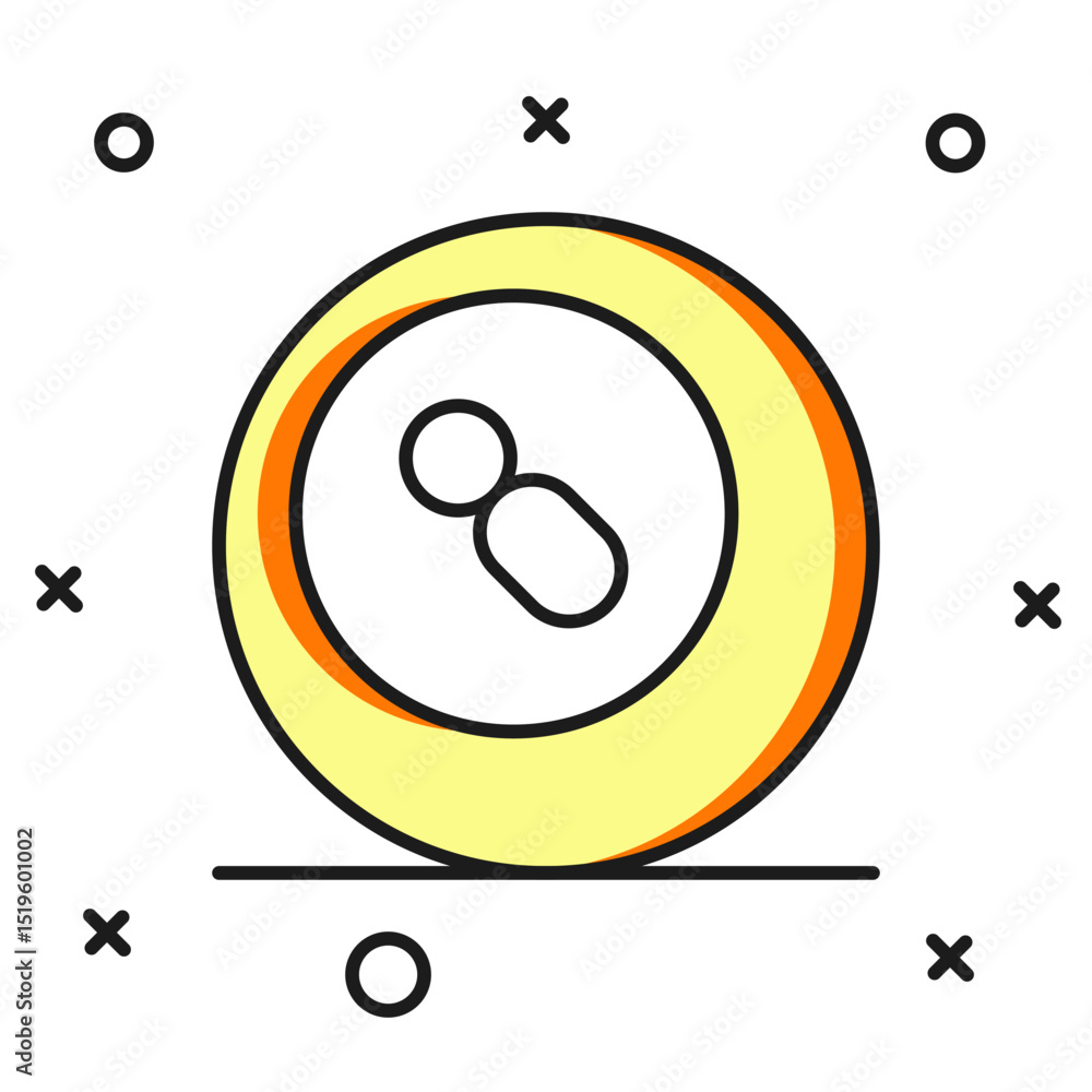 Poster filled outline billiard pool snooker ball with number 8 icon isolated on white background. flat fill