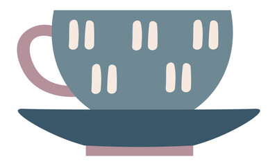 Stylish grey teacup with a pink handle sits gracefully on a matching saucer, showcasing a minimalist design with subtle white vertical dashes, perfect for a modern aesthetic