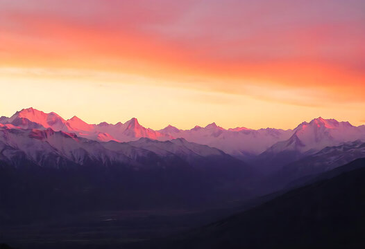 Stunning mountain range silhouetted against a vibrant sunset sky with pink and orange hues