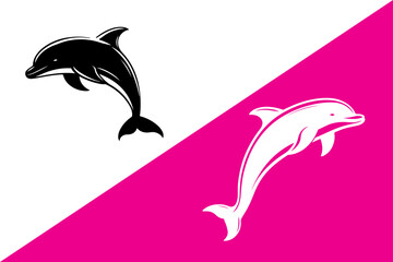 Two Dolphins in a Jump, Black and White Silhouette Design