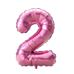 Pink Two Number Balloon. Decoration For Celebration, Greetings, Birthdays, Anniversaries. Isolated Shiny Metallic Balloon.