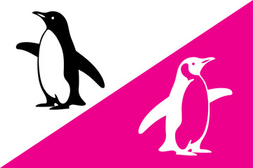 Striking Black and White Penguin Silhouette Design Against a Vibrant Pink Background