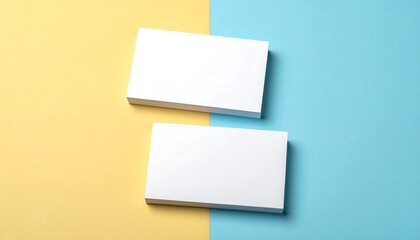 Blank Business Cards Mockup Pastel Yellow and Blue Background