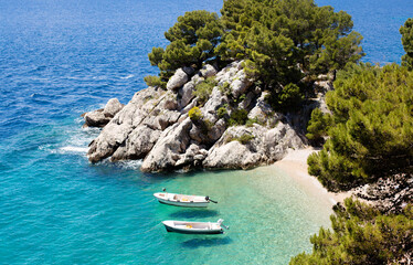Punta Rata beach in Brela Makarska Riviera in Croatia on a sunny summer day