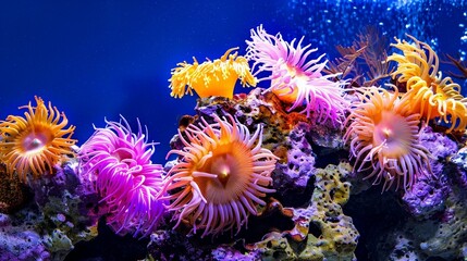 Vivid Sea Anemones Display in Coral Reef Environment