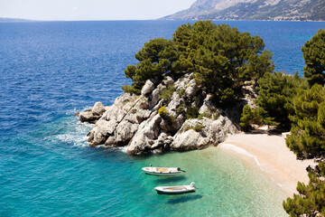 Punta Rata beach in Brela Makarska Riviera in Croatia on a sunny summer day