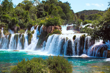 view of waterfall in krka park croatia