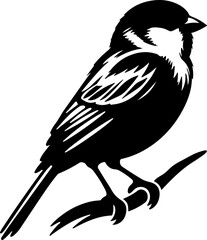 Elegant Black and White Silhouette of a Bird Perched on a Branch