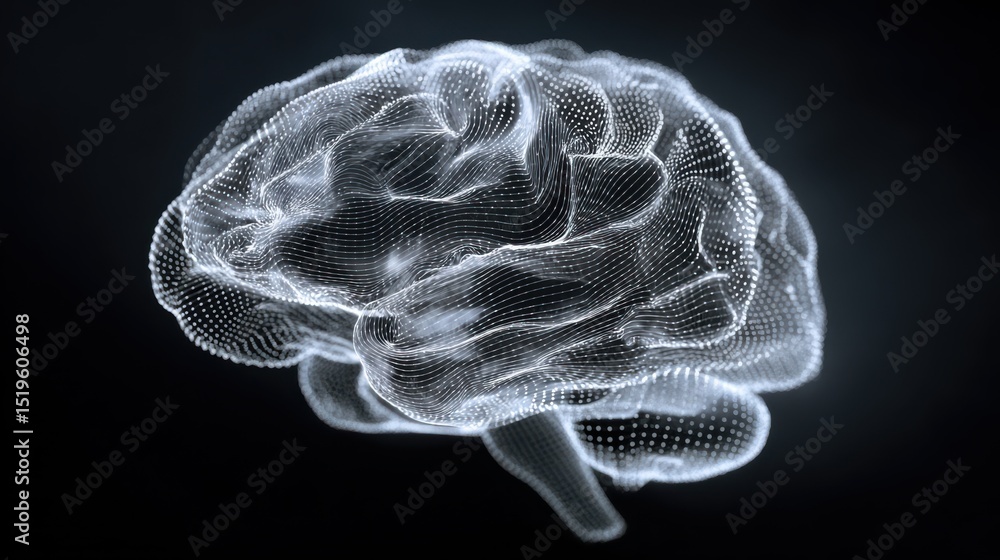 Poster glowing lines form an intricate representation of a brain, illuminating the concept of artificial in