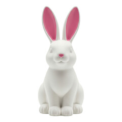 Fototapeta premium Cute white rabbit sculpture with pink ears and nose on black background
