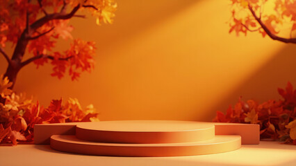 Autumnal orange product display platform background