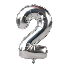 Silver Number 2 Balloon Isolated On White or transparent. Perfect For Birthdays, Anniversaries, Or Special Celebrations.