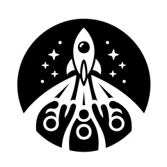 Obraz premium Minimalist black and white logo of hands launching a rocket representing teamwork and innovation