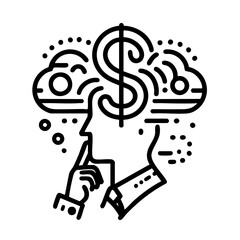 Enigmatic Figure with Money Thoughts Concealed Behind Dollar Sign in Minimal Contemporary Outline Artwork