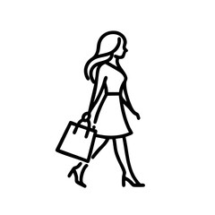 A slender fashionista with shopping packages in an urban environment