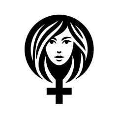 Sleek Minimalist Female Gender Symbol with Stylized with Flowing Hair in Tresses in Bold Monochrome