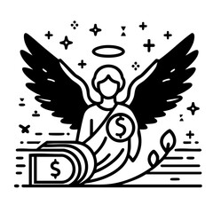CelestialDollar-Sign Bearing Angel with Haloed Wings in Modern Line Art Style