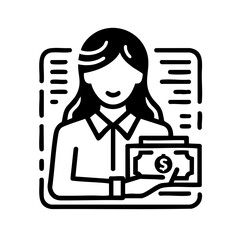 Business Woman in Professional Attire Confidently Holding Stack of Cash With Confident Posture