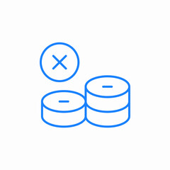 coins minus cross icon sign vector