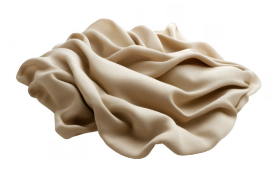 Beige draped fabric texture isolated on transparent background