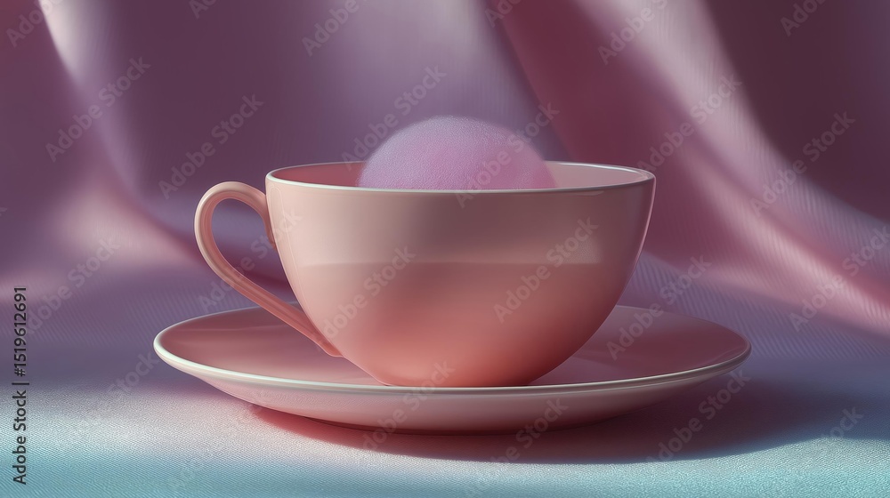 Aufkleber digital illustration of a pink teacup and saucer on a light blue background. the cup is empty and ha