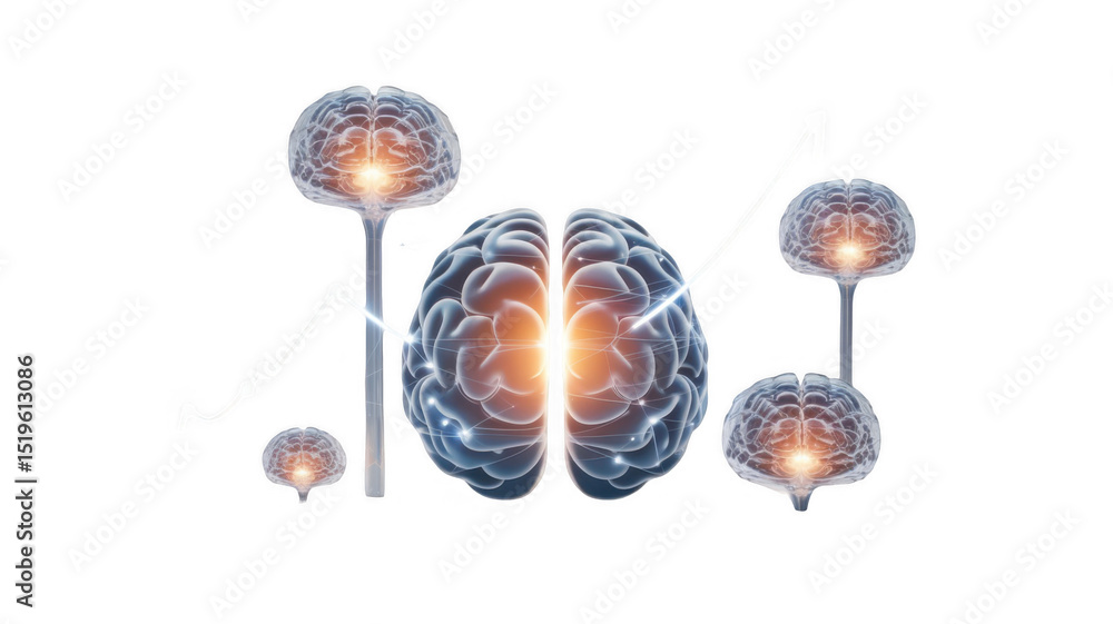 Poster multiple brains are growing in size and power, connected by a rising graph line, symbolizing increas