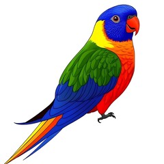 Fototapeta premium Vibrant Rainbow Lorikeet Illustration: A Colorful Avian Delight on White Backdrop