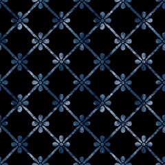 Naklejka premium colorful seamless pattern, geometric elements in blue on black background