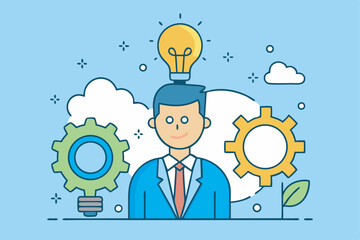 Business Innovation and System Development Idea with Businessman Turning Cogwheel Automation Concept Solution