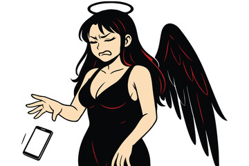 Beautiful Angel Discarding a Blank Phone Generative AI