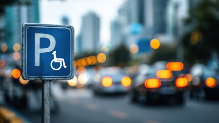 Accessible parking sign highlights inclusivity amid the bustling city life, inviting all to navigate the urban landscape with ease
