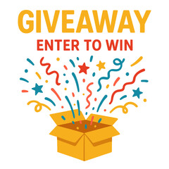 Prize box explosion used in giveaways. Excellent for online shops, digital campaigns, and event invitations. Vibrant vector illustration isolated on transparent background