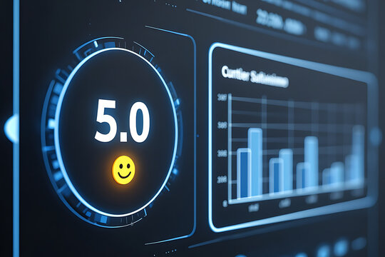 Digital dashboard showing perfect customer satisfaction score - Powered by Adobe