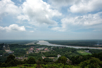 Scenic Aerial View from Jugra Hill Overlooking Langat River and Lush Forests, Kuala Langat, Selangor, Malaysia