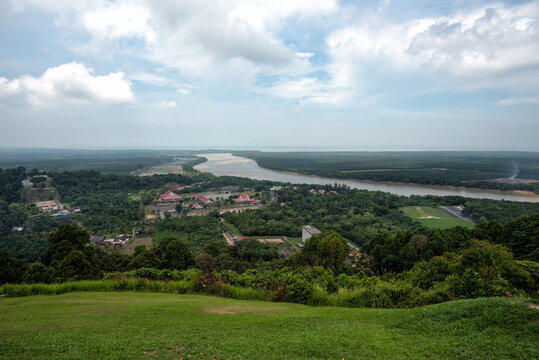 Scenic Aerial View from Jugra Hill Overlooking Langat River and Lush Forests, Kuala Langat, Selangor, Malaysia