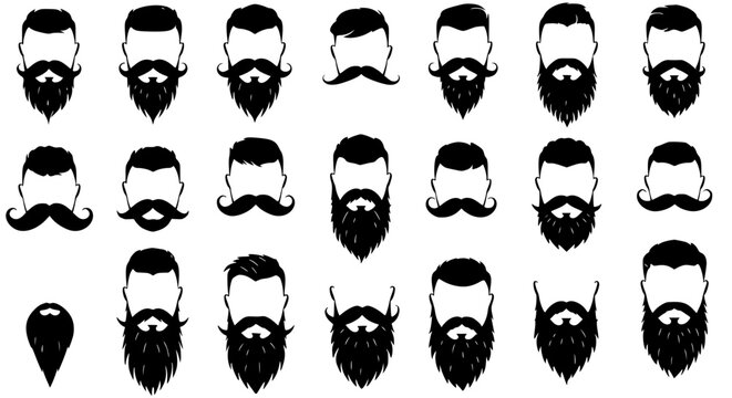 Collection of men s beard and mustache silhouettes isolated on transparent background