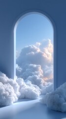 Serene Cloudscape Through an Arch Window