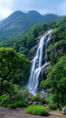 Fototapeta premium Majestic Waterfall in Lush Mountainous Landscape