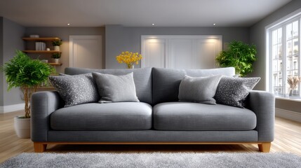 Fototapeta premium Stylish Gray Sofa for Modern Living Rooms