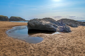 Rocks on the beach, Treyarnon Bay in Cornwall