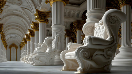 Fototapeta premium White And Gold Palace Interior Design With Ornate Chairs