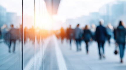 Office workers business hallway morning rush corporate environment urban workplace modern building daily commute people walking interior light