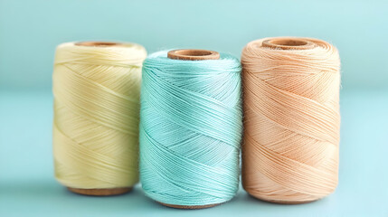 Pastel Colored Thread Spools On Light Teal Background