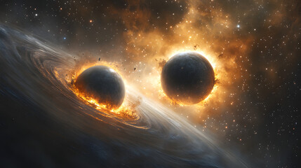 Obraz premium A massive space collision between two planets